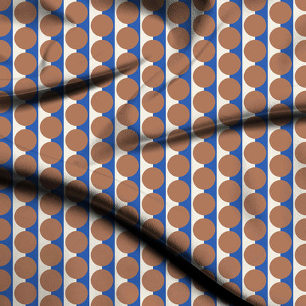 Luminous Blue & Terracotta Clay Dot Stripe Print Fabric — flat fabric view, design 20521, Clothwala