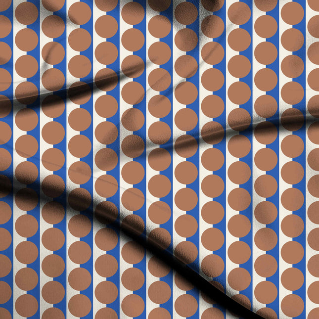 Luminous Blue & Terracotta Clay Dot Stripe Print Fabric — flat fabric view, design 20521, Clothwala