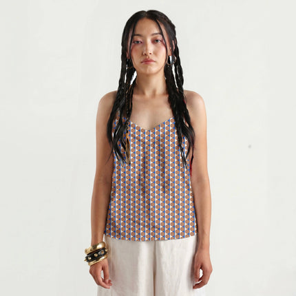 Luminous Blue & Terracotta Clay Dot Stripe Print Fabric for women's dresses, design 20521, Clothwala