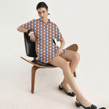 Luminous Blue & Terracotta Clay Dot Stripe Print Fabric in 2026-27 trending womenswear, design 20521, Clothwala