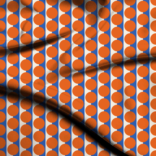 Luminous Blue & Orange Dot Stripe Print Fabric — flat fabric view, design 20502, Clothwala