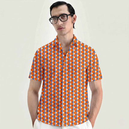 Luminous Blue & Orange Dot Stripe Print Fabric for men's shirting, design 20502, Clothwala