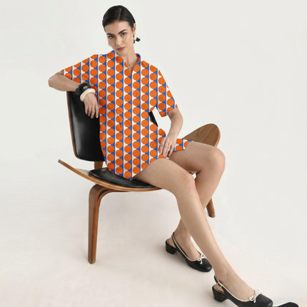 Luminous Blue & Orange Dot Stripe Print Fabric in 2026-27 trending womenswear, design 20502, Clothwala