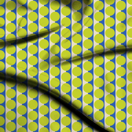 Luminous Blue & Lime Glow Dot Stripe Print Fabric — flat fabric view, design 20513, Clothwala