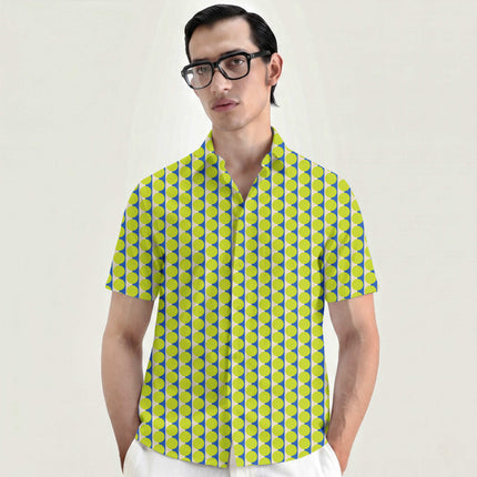 Luminous Blue & Lime Glow Dot Stripe Print Fabric for men's shirting, design 20513, Clothwala