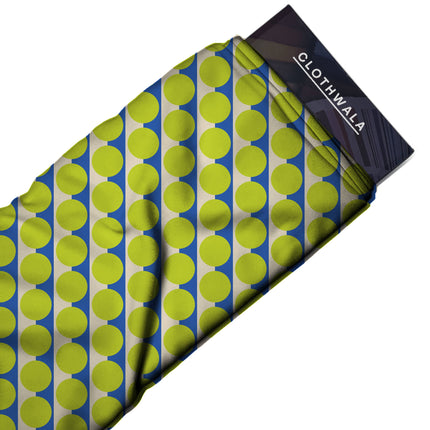 Luminous Blue & Lime Glow Dot Stripe Print Fabric — 2026 polka dot trend fabric, design 20513, Clothwala