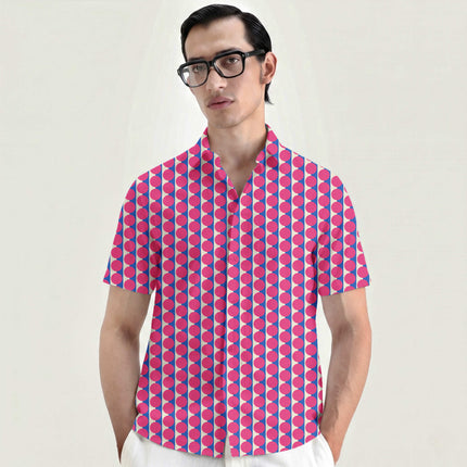 Luminous Blue & Pink Dot Stripe Print Fabric for men's shirting, design 20507, Clothwala