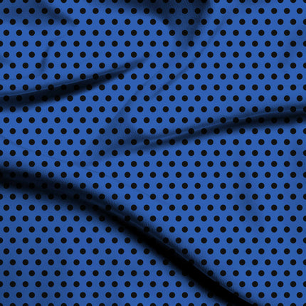 Luminous Blue Black Polka Dot Print Fabric — flat fabric view, design 20467, Clothwala