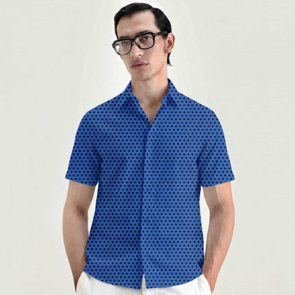 Luminous Blue Black Polka Dot Print Fabric for men's shirting, design 20467, Clothwala