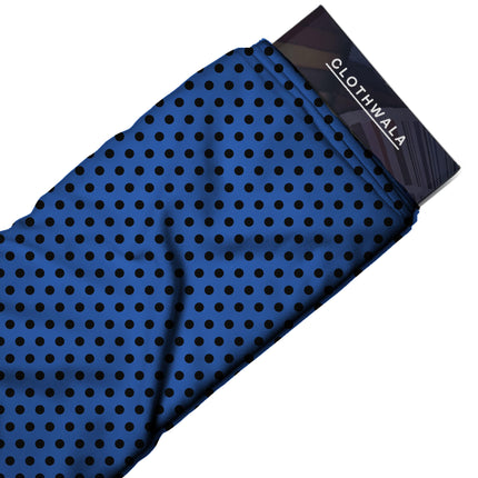 Luminous Blue Black Polka Dot Print Fabric — 2026 polka dot trend fabric, design 20467, Clothwala