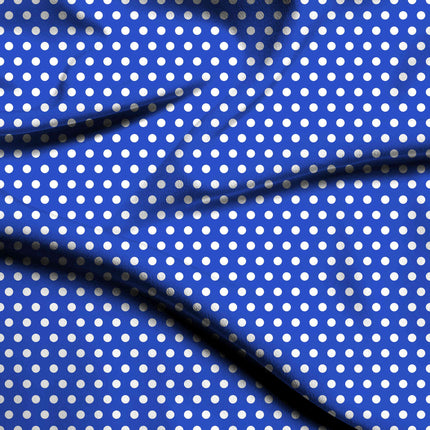 Luminous Cobalt polka dot digital print fabric — small white dots, close-up texture