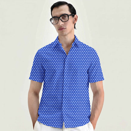 Luminous Cobalt polka dot fabric for men's shirts — fine dot scale