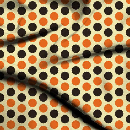 Mandarin Orange & Chocolate Brown Polka Dot Print Fabric — flat fabric view, design 20481, Clothwala