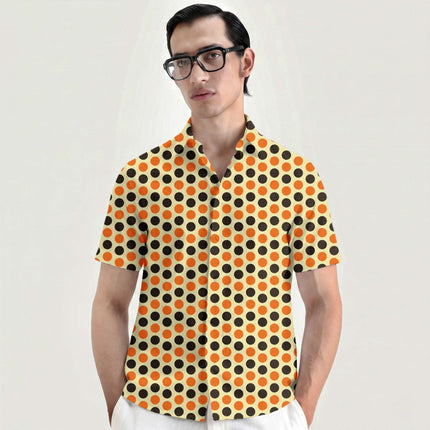 Mandarin Orange & Chocolate Brown Polka Dot Print Fabric for men's shirting, design 20481, Clothwala