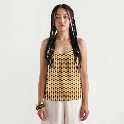 Mandarin Orange & Chocolate Brown Polka Dot Print Fabric for women's dresses, design 20481, Clothwala