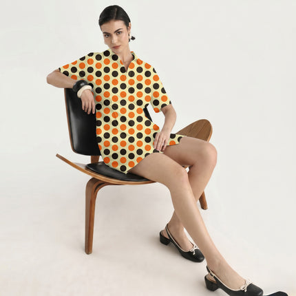 Mandarin Orange & Chocolate Brown Polka Dot Print Fabric in 2026-27 trending womenswear, design 20481, Clothwala