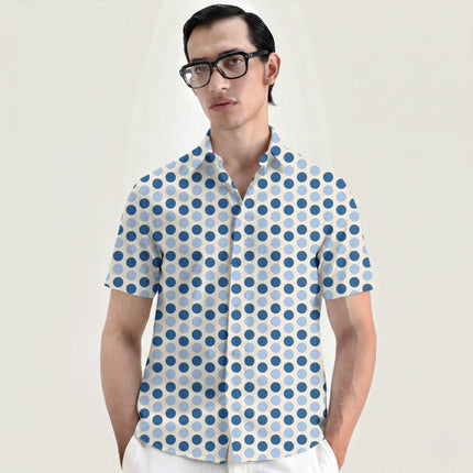 Marina Blue & Blue Aura Polka Dot Print Fabric for men's shirting, design 20482, Clothwala