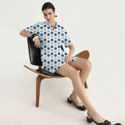 Marina Blue & Blue Aura Polka Dot Print Fabric in 2026-27 trending womenswear, design 20482, Clothwala