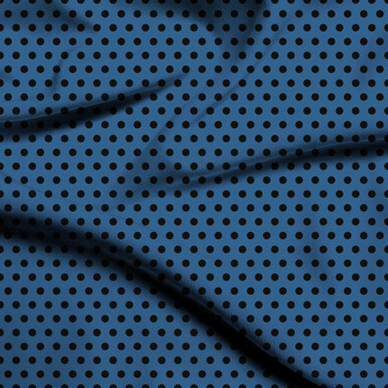 Marina Blue Black Polka Dot Print Fabric — flat fabric view, design 20468, Clothwala