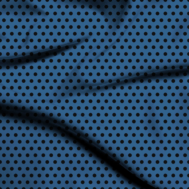 Marina Blue Black Polka Dot Print Fabric — flat fabric view, design 20468, Clothwala