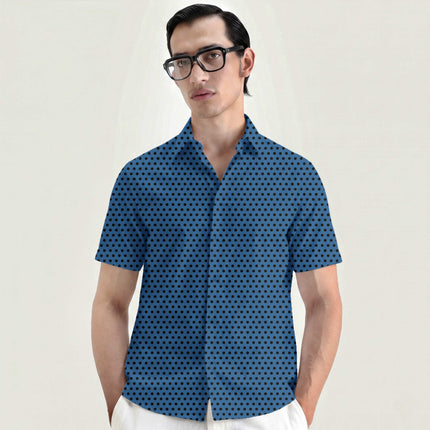 Marina Blue Black Polka Dot Print Fabric for men's shirting, design 20468, Clothwala