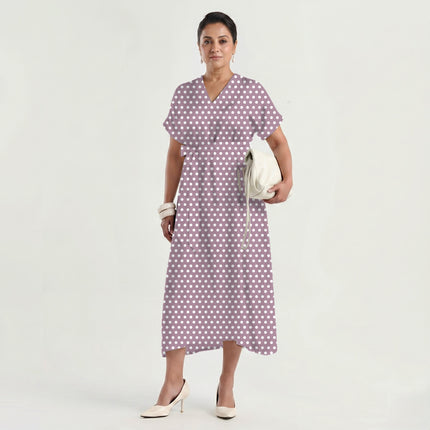 Mauve Haze Polka Dot Print Fabric made up as a dress, design 20427, Clothwala