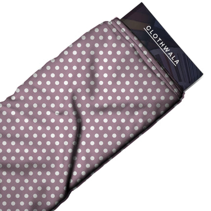 Mauve Haze Polka Dot Print Fabric — 2026 polka dot trend fabric, design 20427, Clothwala