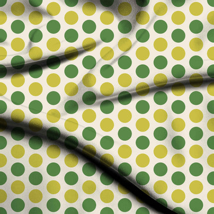 Meadowland Green & Acacia Yellow Polka Dot Print Fabric — flat fabric view, design 20479, Clothwala