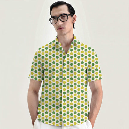 Meadowland Green & Acacia Yellow Polka Dot Print Fabric for men's shirting, design 20479, Clothwala