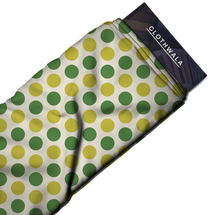 Meadowland Green & Acacia Yellow Polka Dot Print Fabric — 2026 polka dot trend fabric, design 20479, Clothwala