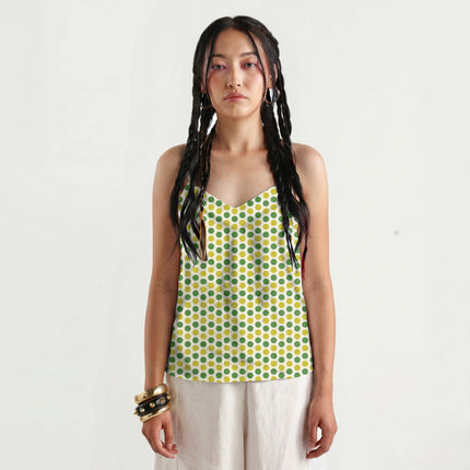 Meadowland Green & Acacia Yellow Polka Dot Print Fabric for women's dresses, design 20479, Clothwala