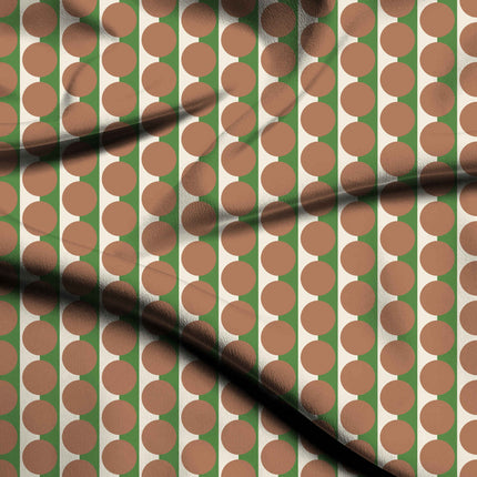 Meadowland Green & Terracotta Clay Dot Stripe Print Fabric — flat fabric view, design 20504, Clothwala