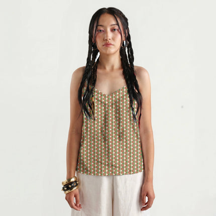 Meadowland Green & Terracotta Clay Dot Stripe Print Fabric for women's dresses, design 20504, Clothwala