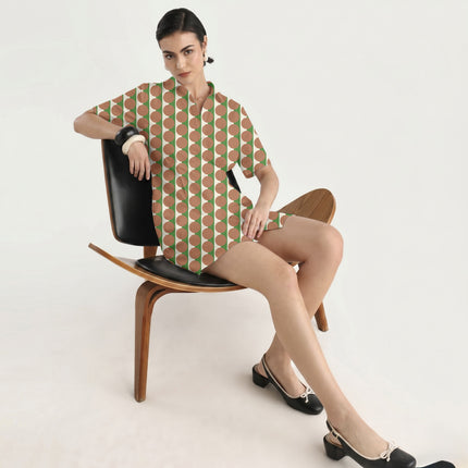 Meadowland Green & Terracotta Clay Dot Stripe Print Fabric in 2026-27 trending womenswear, design 20504, Clothwala