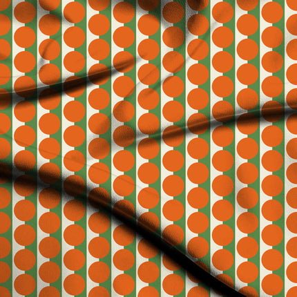 Meadowland Green & Orange Dot Stripe Print Fabric — flat fabric view, design 20520, Clothwala