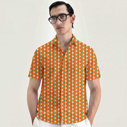 Meadowland Green & Orange Dot Stripe Print Fabric for men's shirting, design 20520, Clothwala