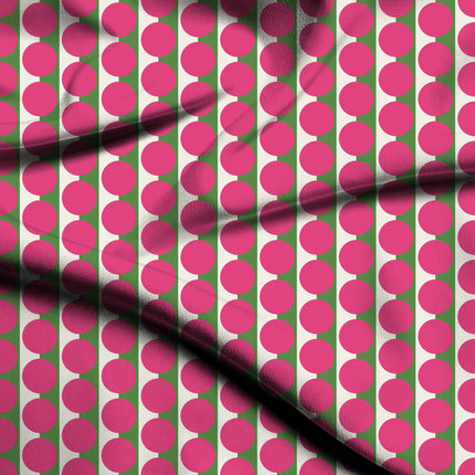 Meadowland Green & Pink Dot Stripe Print Fabric — flat fabric view, design 20514, Clothwala