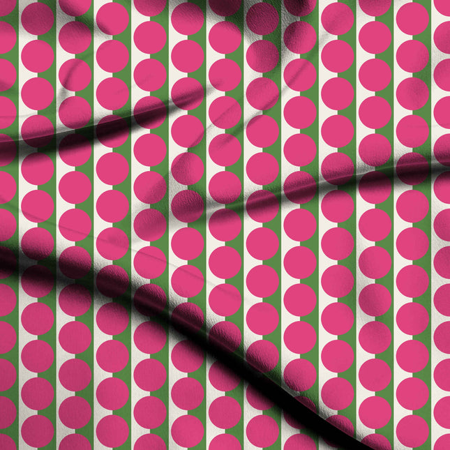 Meadowland Green & Pink Dot Stripe Print Fabric — flat fabric view, design 20514, Clothwala