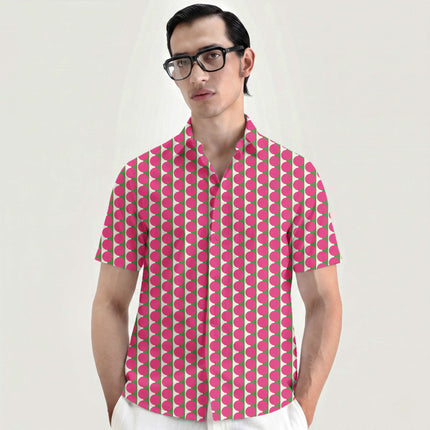 Meadowland Green & Pink Dot Stripe Print Fabric for men's shirting, design 20514, Clothwala