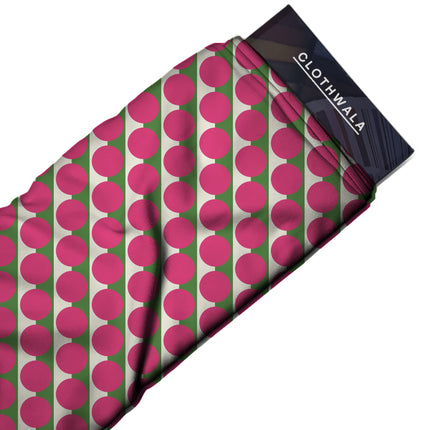 Meadowland Green & Pink Dot Stripe Print Fabric — 2026 polka dot trend fabric, design 20514, Clothwala