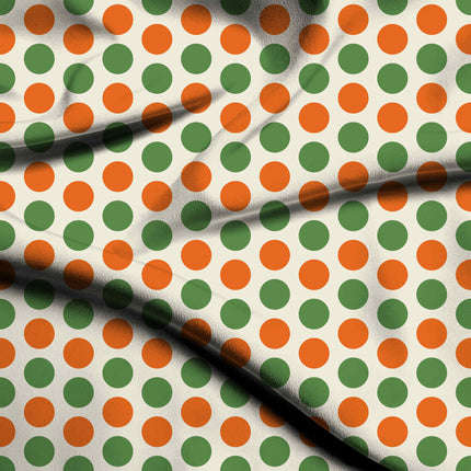 Meadowland Green & Mandarin Orange Polka Dot Print Fabric — flat fabric view, design 20495, Clothwala