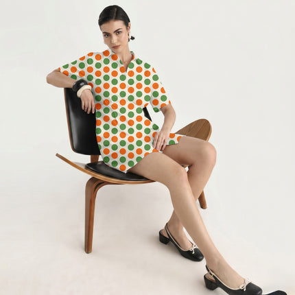 Meadowland Green & Mandarin Orange Polka Dot Print Fabric in 2026-27 trending womenswear, design 20495, Clothwala