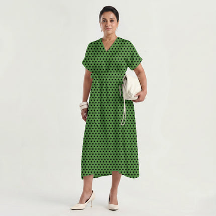 Meadowland Green Black Polka Dot Print Fabric made up as a dress, design 20471, Clothwala