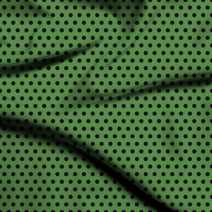 Meadowland Green Black Polka Dot Print Fabric — flat fabric view, design 20471, Clothwala