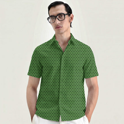 Meadowland Green Black Polka Dot Print Fabric for men's shirting, design 20471, Clothwala