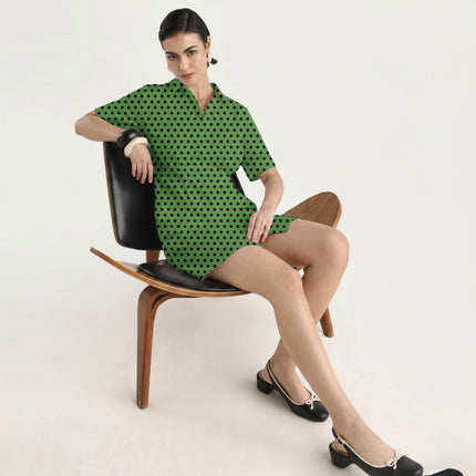 Meadowland Green Black Polka Dot Print Fabric in 2026-27 trending womenswear, design 20471, Clothwala