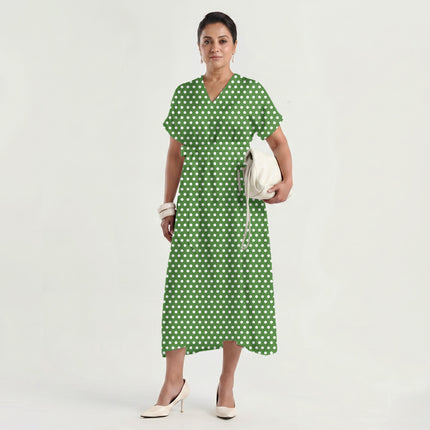 Meadowland Green Polka Dot Print Fabric made up as a dress, design 20436, Clothwala