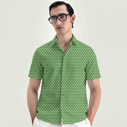 Meadowland Green Polka Dot Print Fabric for men's shirting, design 20436, Clothwala