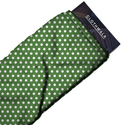 Meadowland Green Polka Dot Print Fabric — 2026 polka dot trend fabric, design 20436, Clothwala