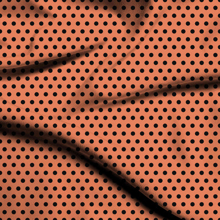 Muskmelon Orange Black Polka Dot Print Fabric — flat fabric view, design 20453, Clothwala